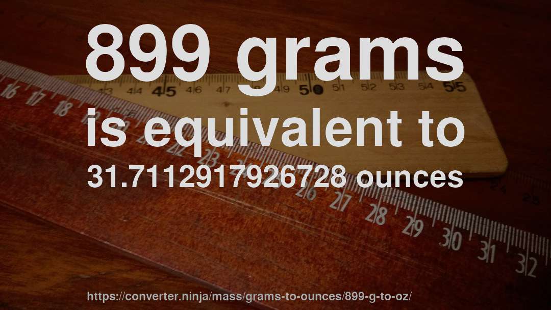899 grams is equivalent to 31.7112917926728 ounces