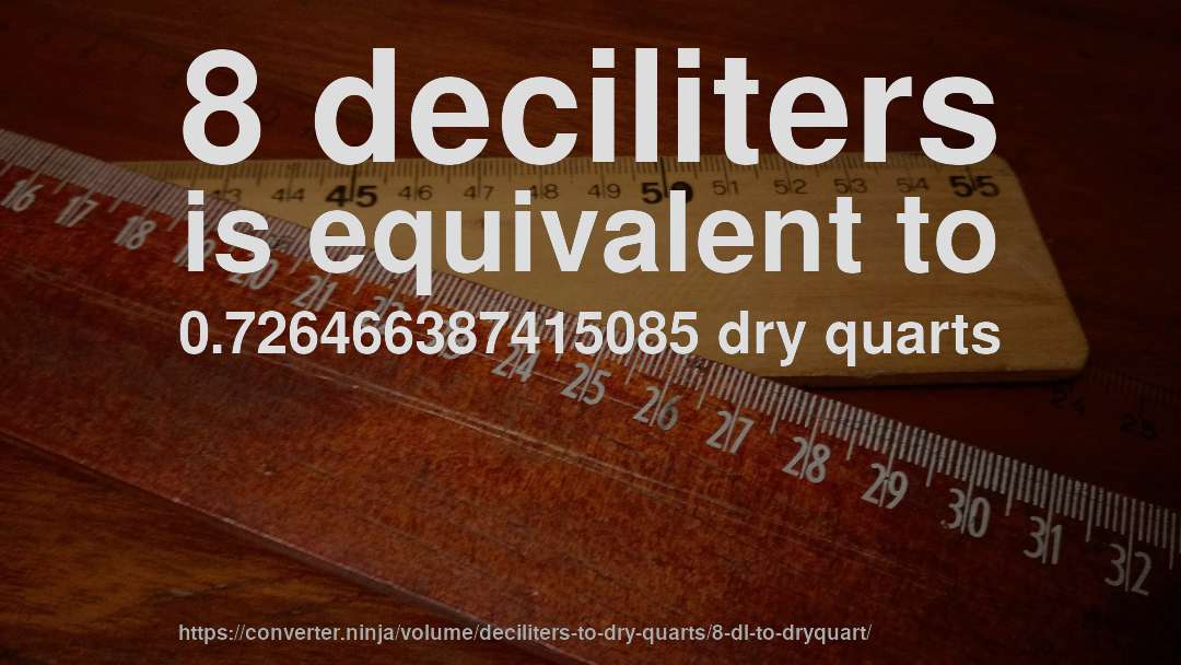 8 deciliters is equivalent to 0.726466387415085 dry quarts