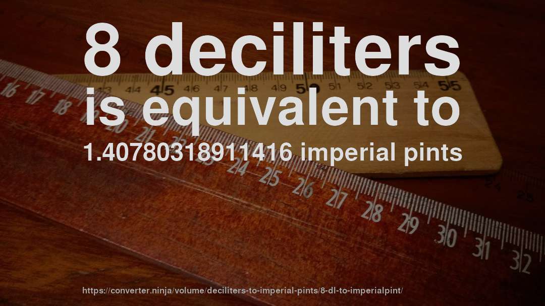8 deciliters is equivalent to 1.40780318911416 imperial pints