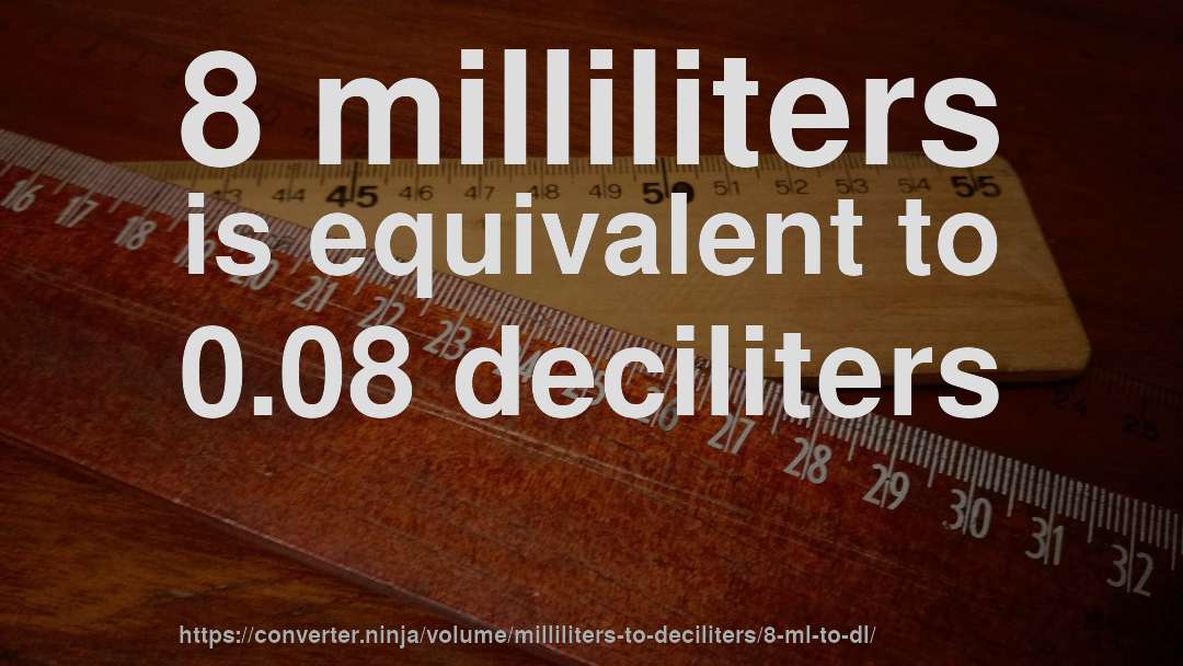 8 milliliters is equivalent to 0.08 deciliters
