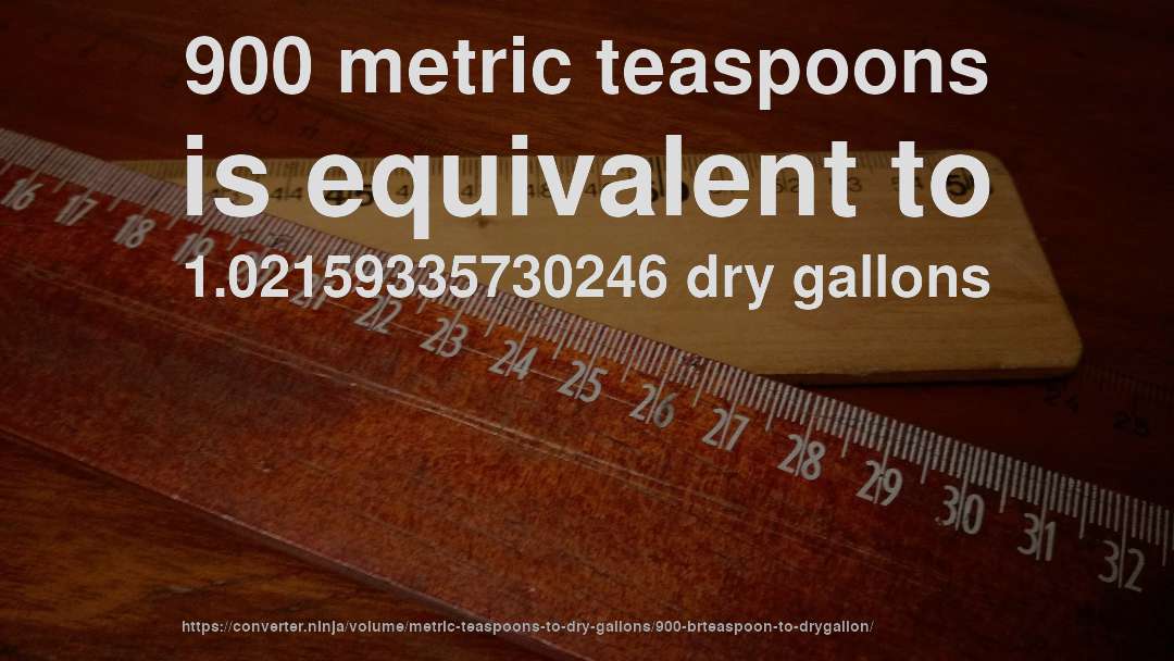 900 metric teaspoons is equivalent to 1.02159335730246 dry gallons