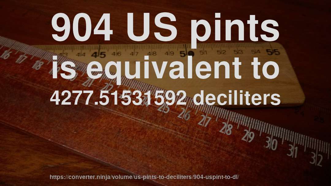 904 US pints is equivalent to 4277.51531592 deciliters