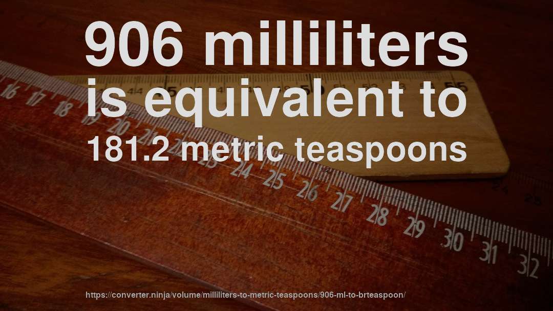 906 milliliters is equivalent to 181.2 metric teaspoons