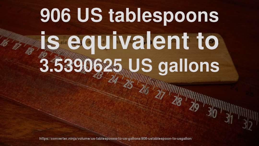 906 US tablespoons is equivalent to 3.5390625 US gallons