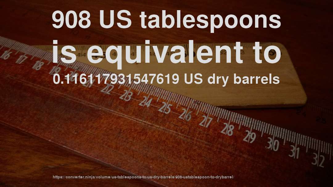 908 US tablespoons is equivalent to 0.116117931547619 US dry barrels