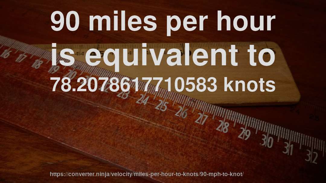90 miles per hour is equivalent to 78.2078617710583 knots