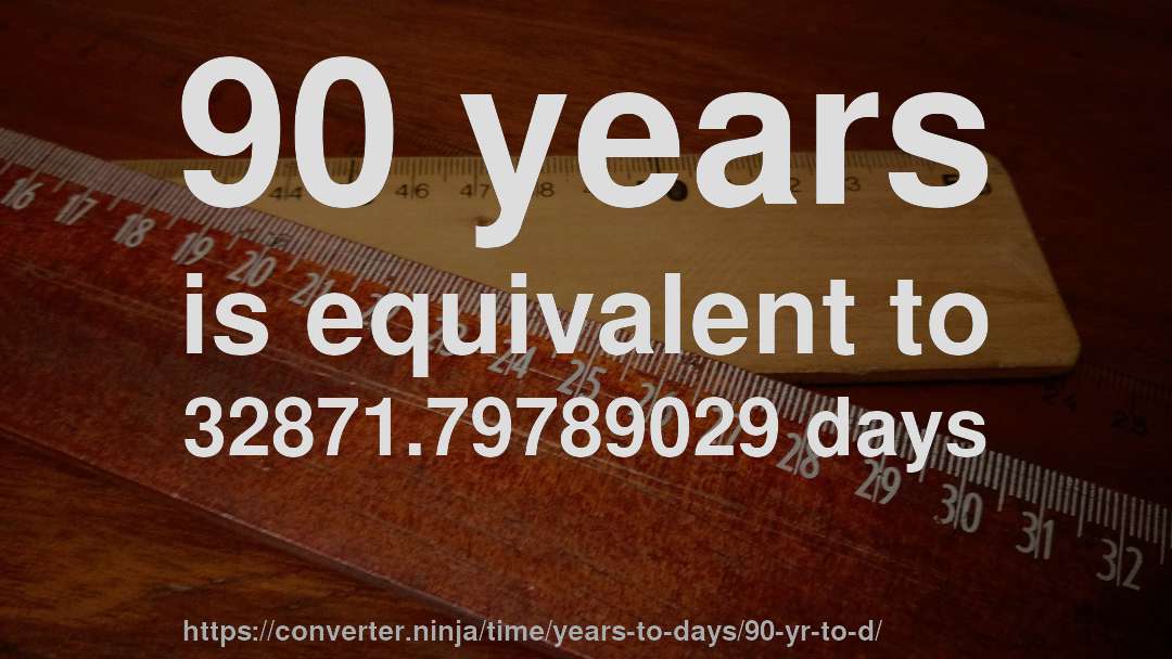 90 years is equivalent to 32871.79789029 days