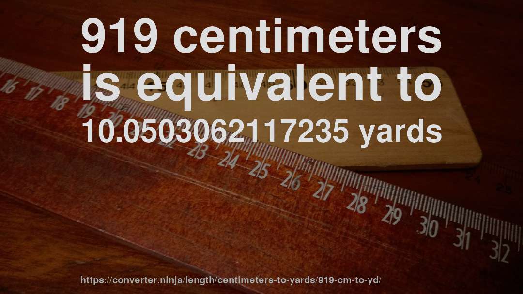 919 centimeters is equivalent to 10.0503062117235 yards