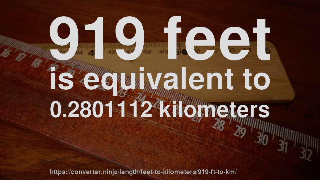 919 feet is equivalent to 0.2801112 kilometers