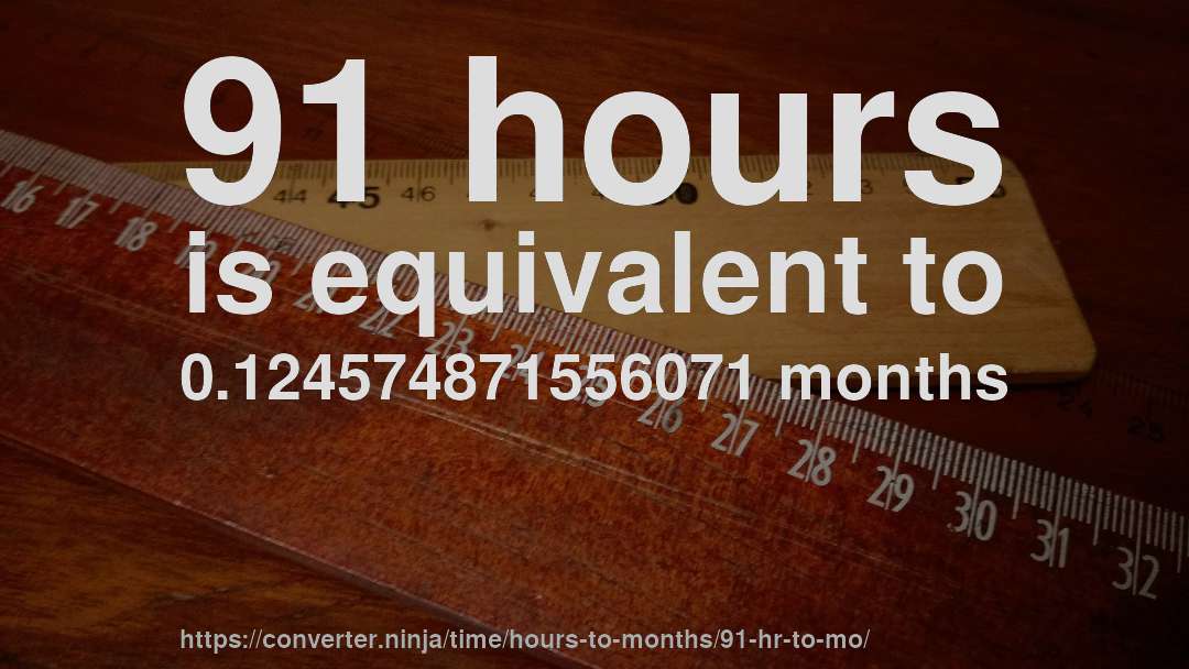 91 hours is equivalent to 0.124574871556071 months