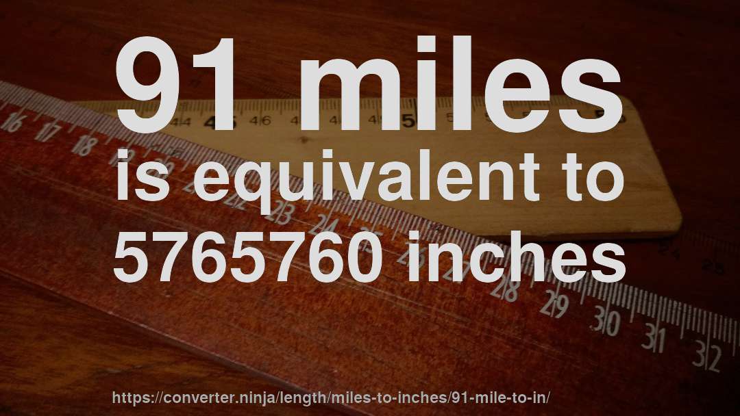 91 miles is equivalent to 5765760 inches