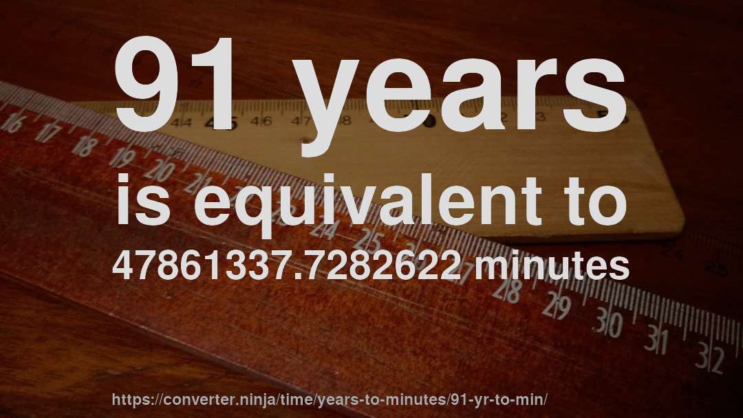 91 years is equivalent to 47861337.7282622 minutes