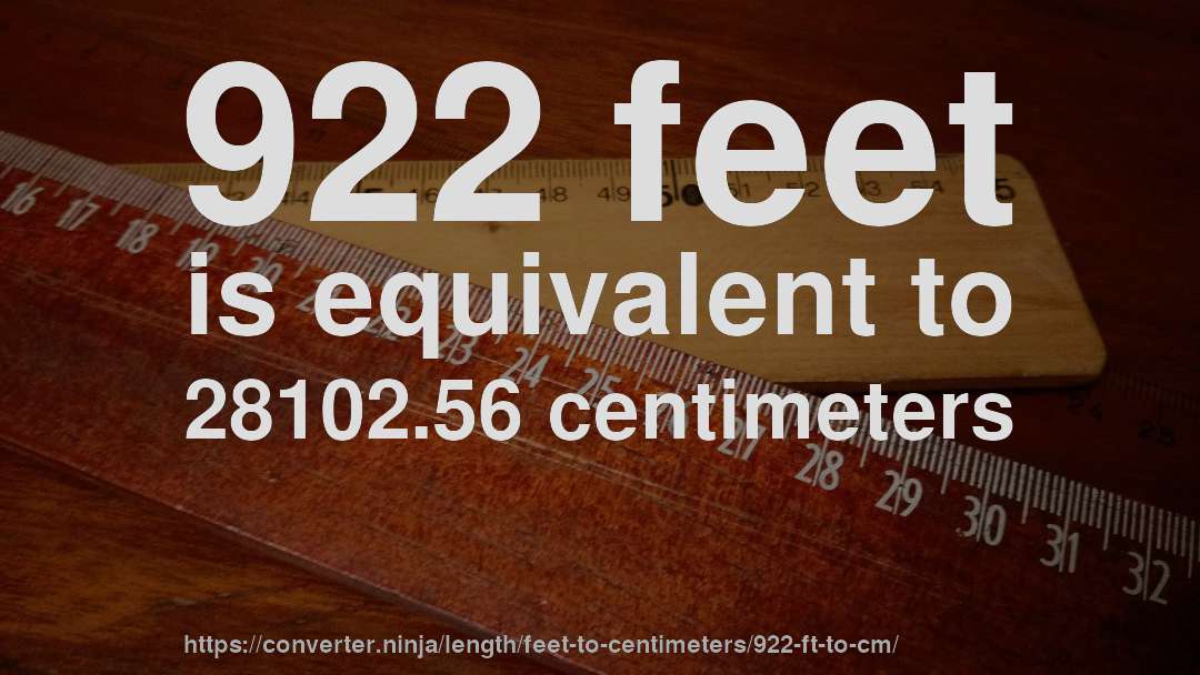 922 feet is equivalent to 28102.56 centimeters