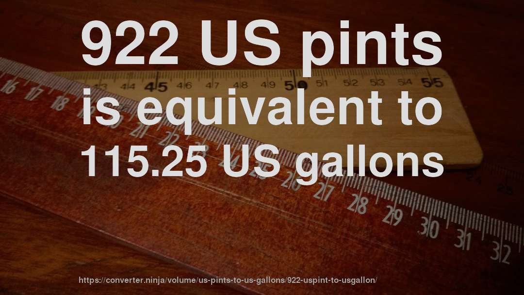 922 US pints is equivalent to 115.25 US gallons