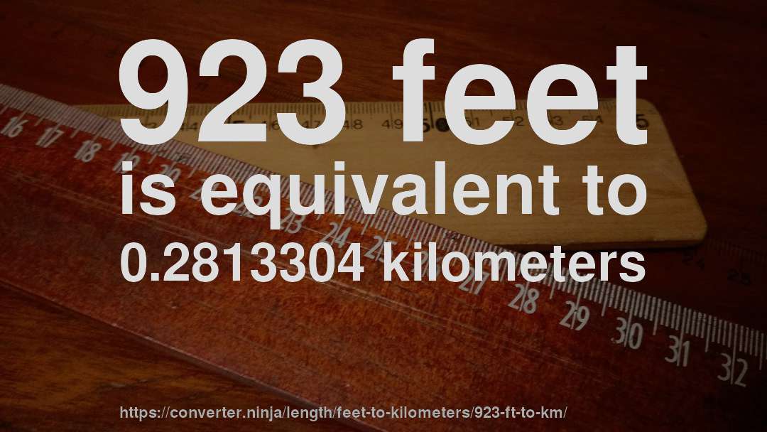 923 feet is equivalent to 0.2813304 kilometers