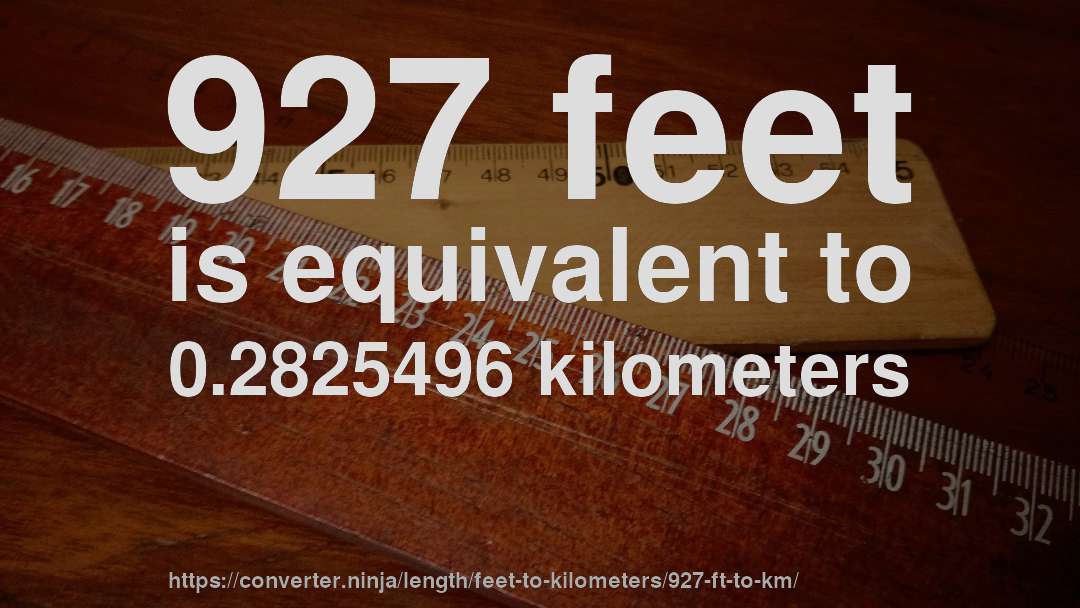 927 feet is equivalent to 0.2825496 kilometers