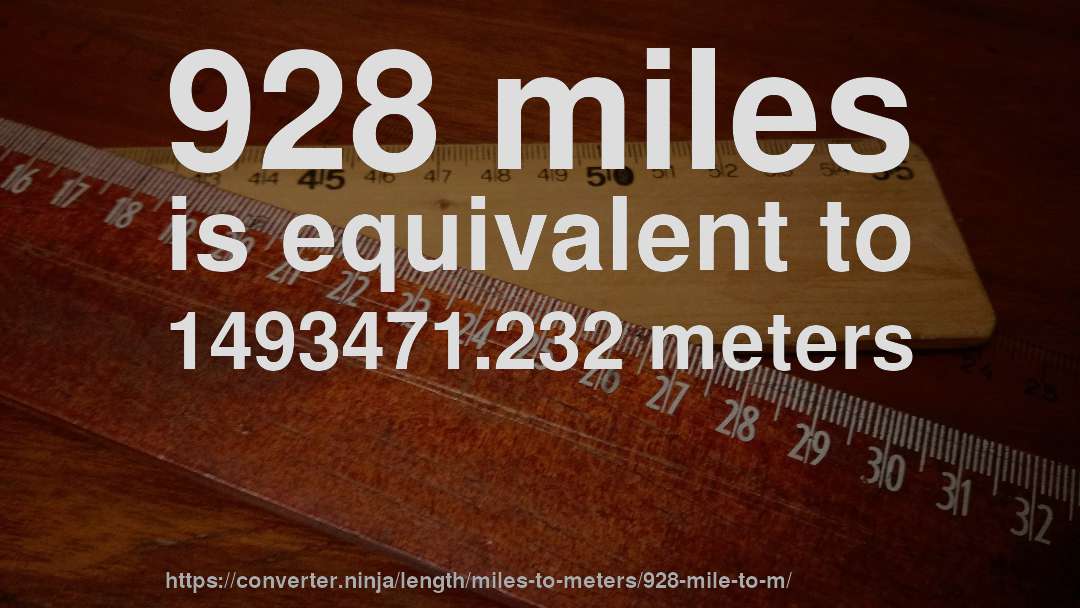 928 miles is equivalent to 1493471.232 meters