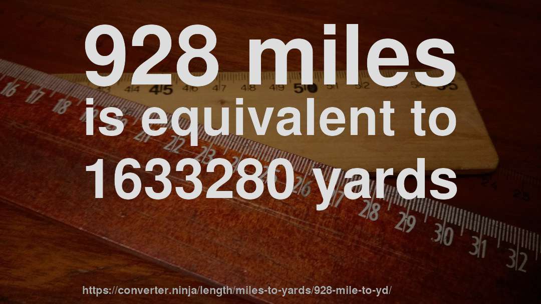 928 miles is equivalent to 1633280 yards