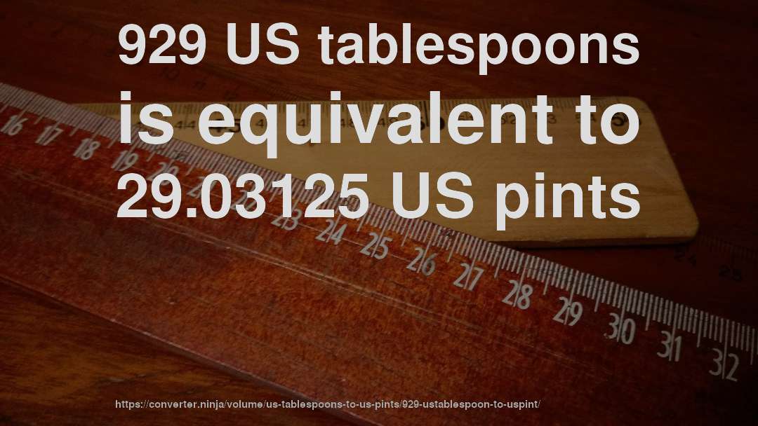 929 US tablespoons is equivalent to 29.03125 US pints