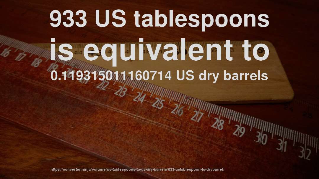 933 US tablespoons is equivalent to 0.119315011160714 US dry barrels