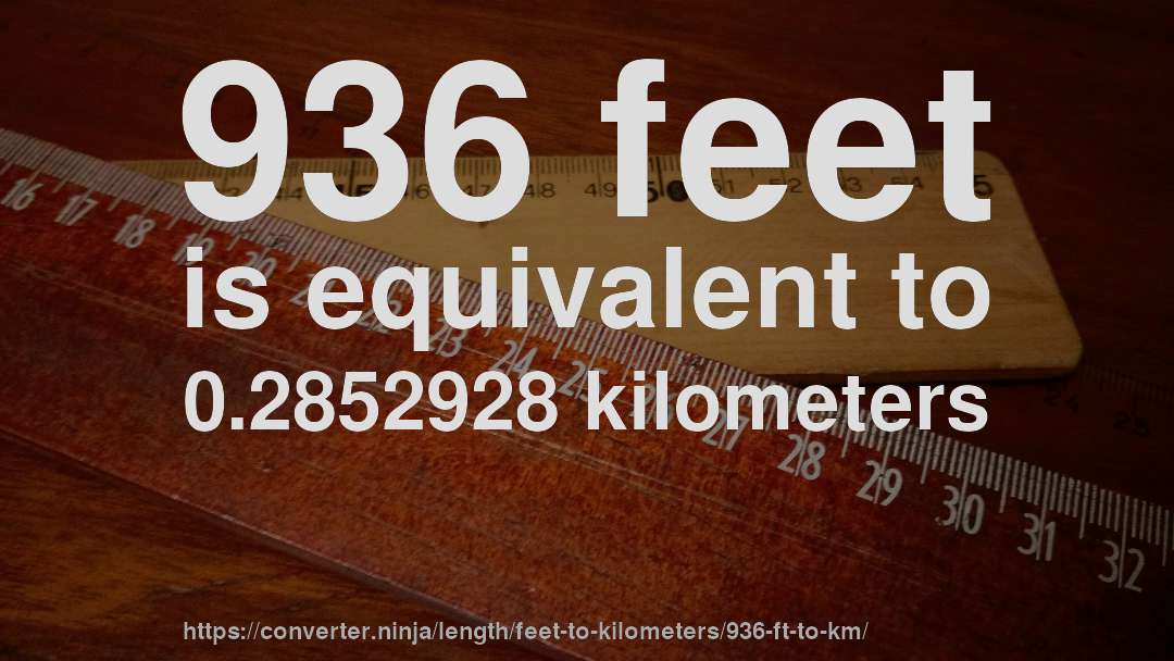 936 feet is equivalent to 0.2852928 kilometers