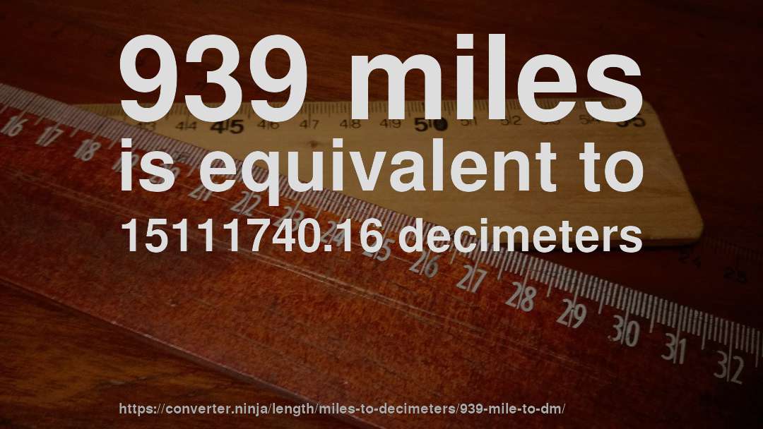 939 miles is equivalent to 15111740.16 decimeters