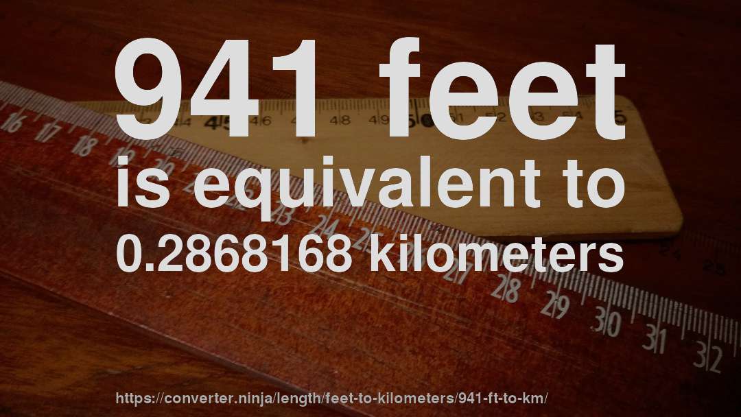 941 feet is equivalent to 0.2868168 kilometers