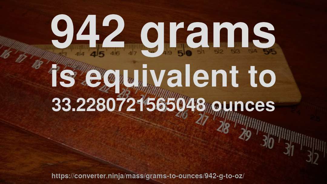 942 grams is equivalent to 33.2280721565048 ounces