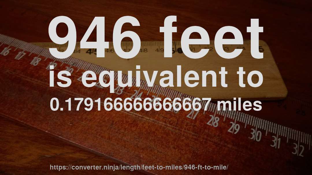 946 feet is equivalent to 0.179166666666667 miles