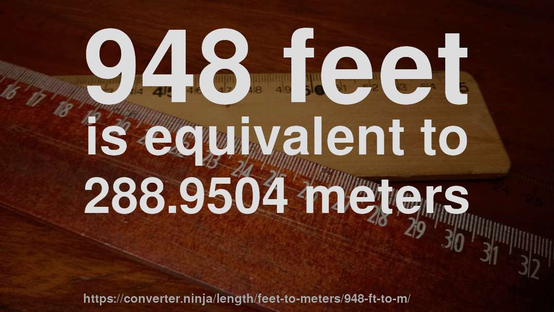 948 feet is equivalent to 288.9504 meters