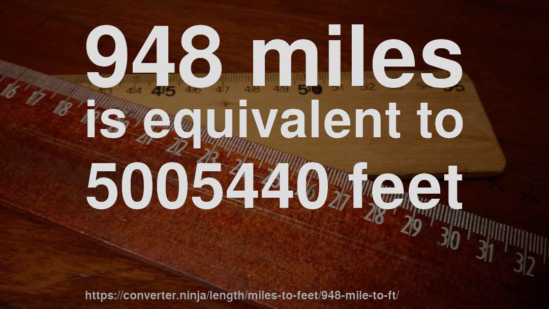 948 miles is equivalent to 5005440 feet