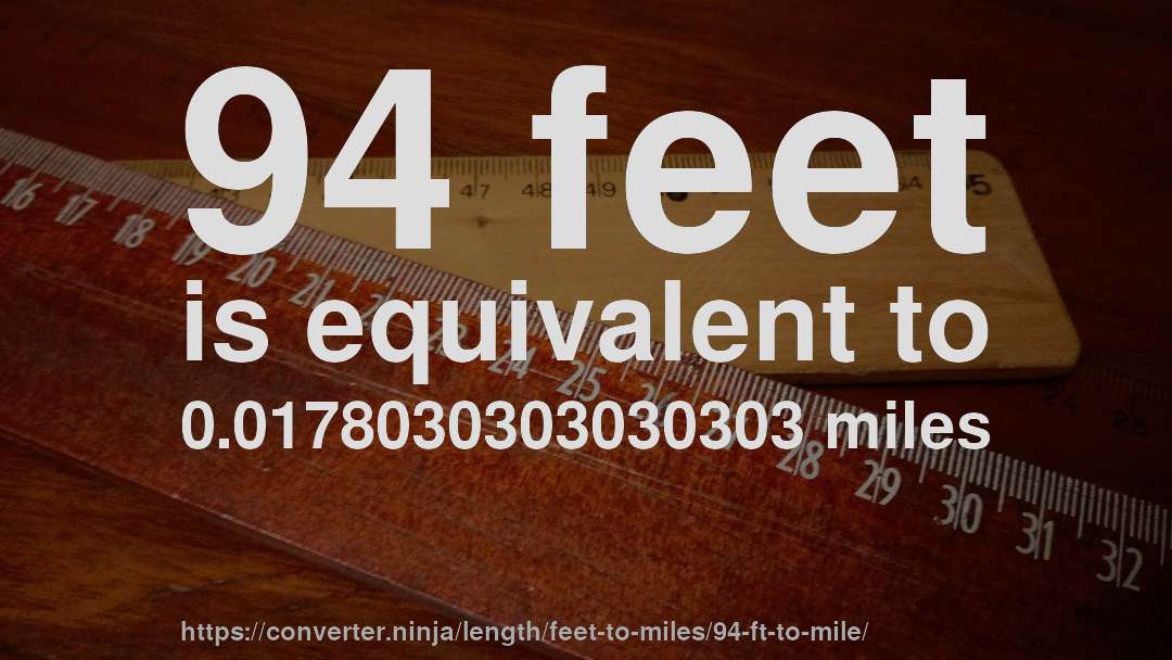 94 feet is equivalent to 0.0178030303030303 miles