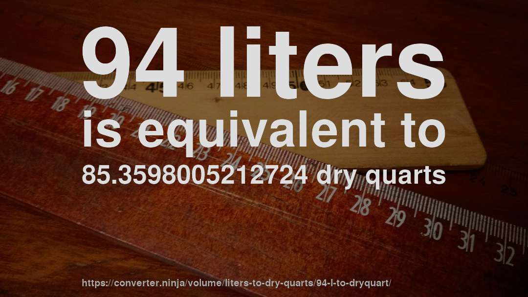 94 liters is equivalent to 85.3598005212724 dry quarts