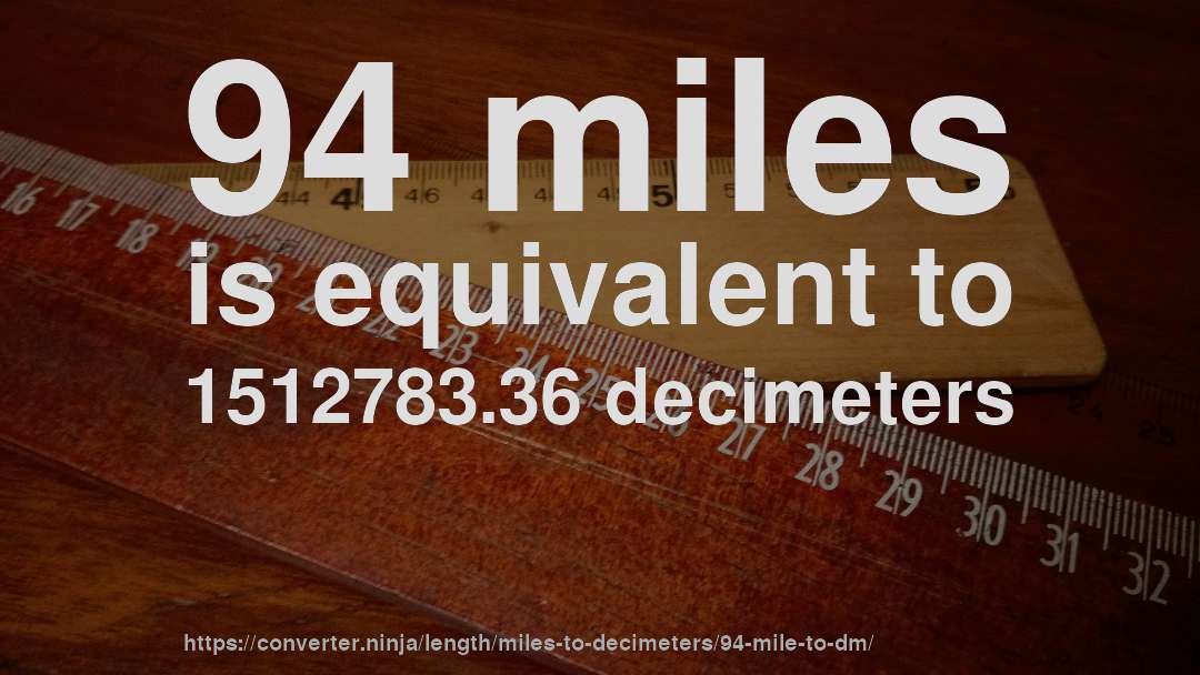 94 miles is equivalent to 1512783.36 decimeters