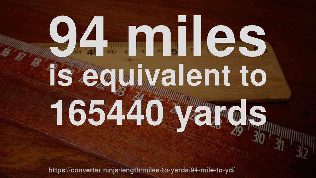 94 miles is equivalent to 165440 yards