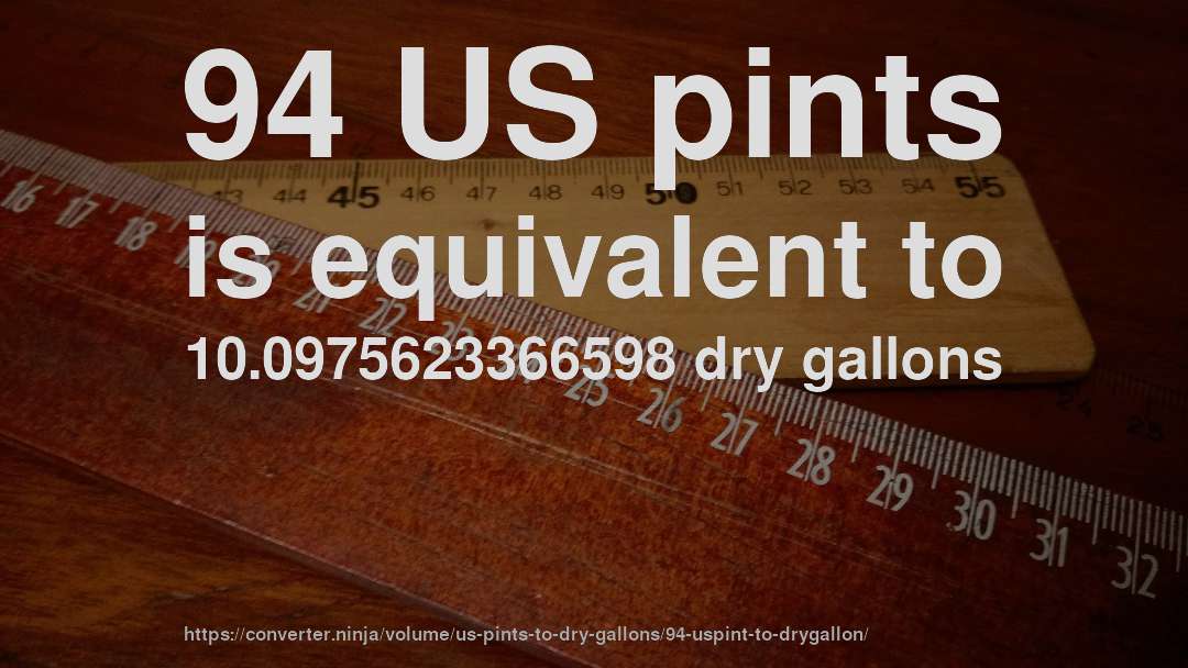 94 US pints is equivalent to 10.0975623366598 dry gallons