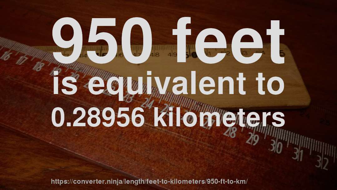 950 feet is equivalent to 0.28956 kilometers