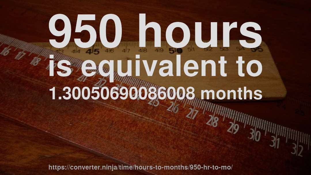 950 hours is equivalent to 1.30050690086008 months