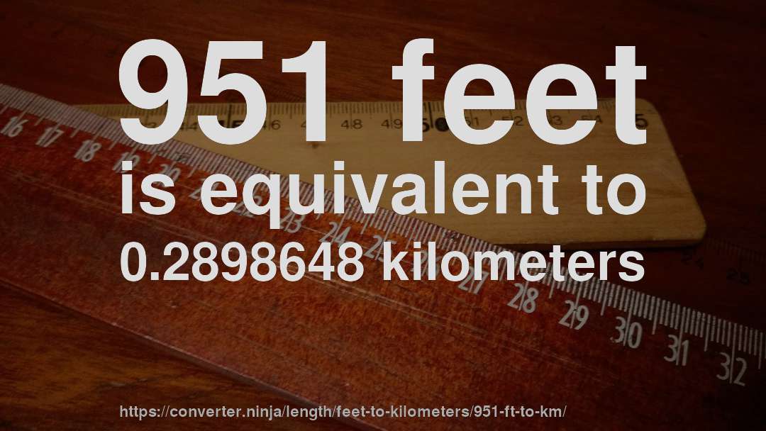 951 feet is equivalent to 0.2898648 kilometers