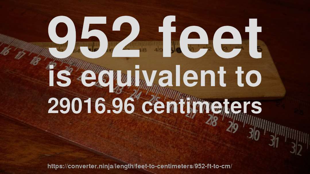 952 feet is equivalent to 29016.96 centimeters