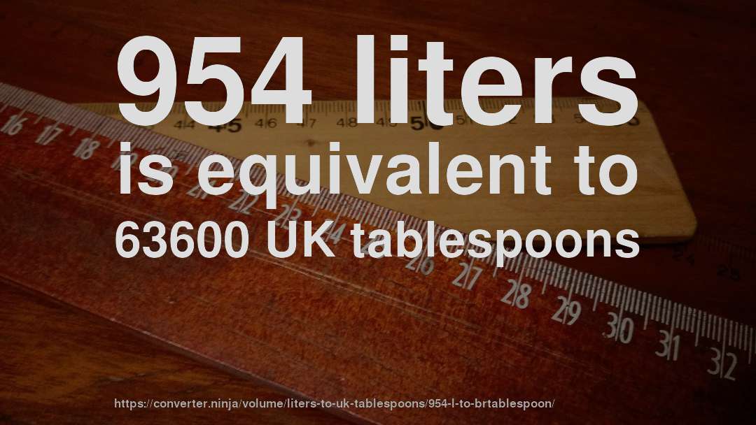 954 liters is equivalent to 63600 UK tablespoons