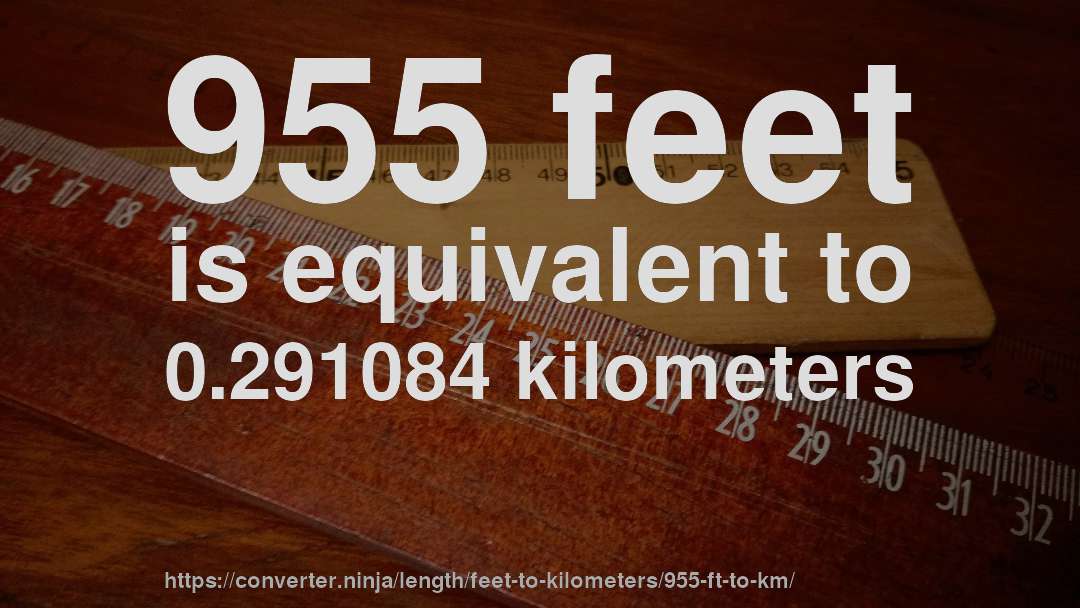 955 feet is equivalent to 0.291084 kilometers