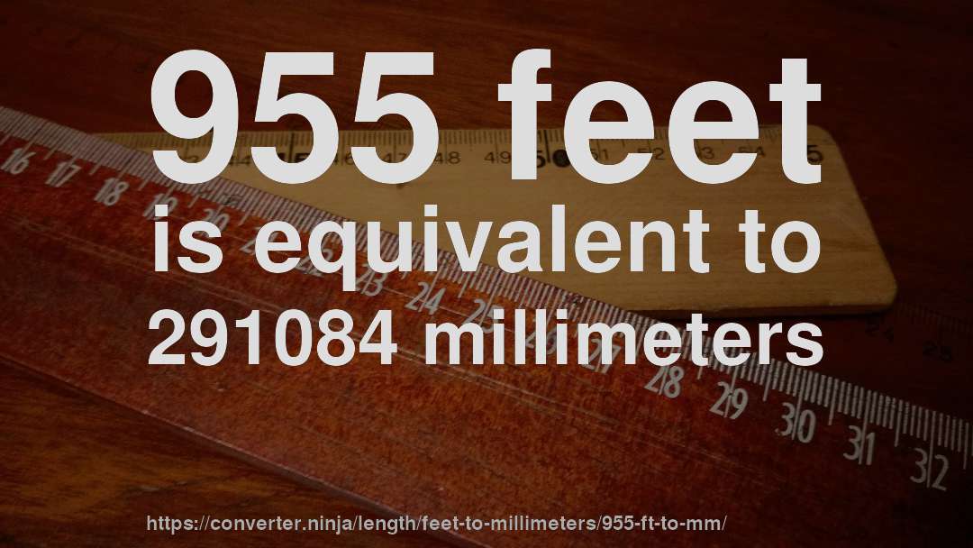 955 feet is equivalent to 291084 millimeters