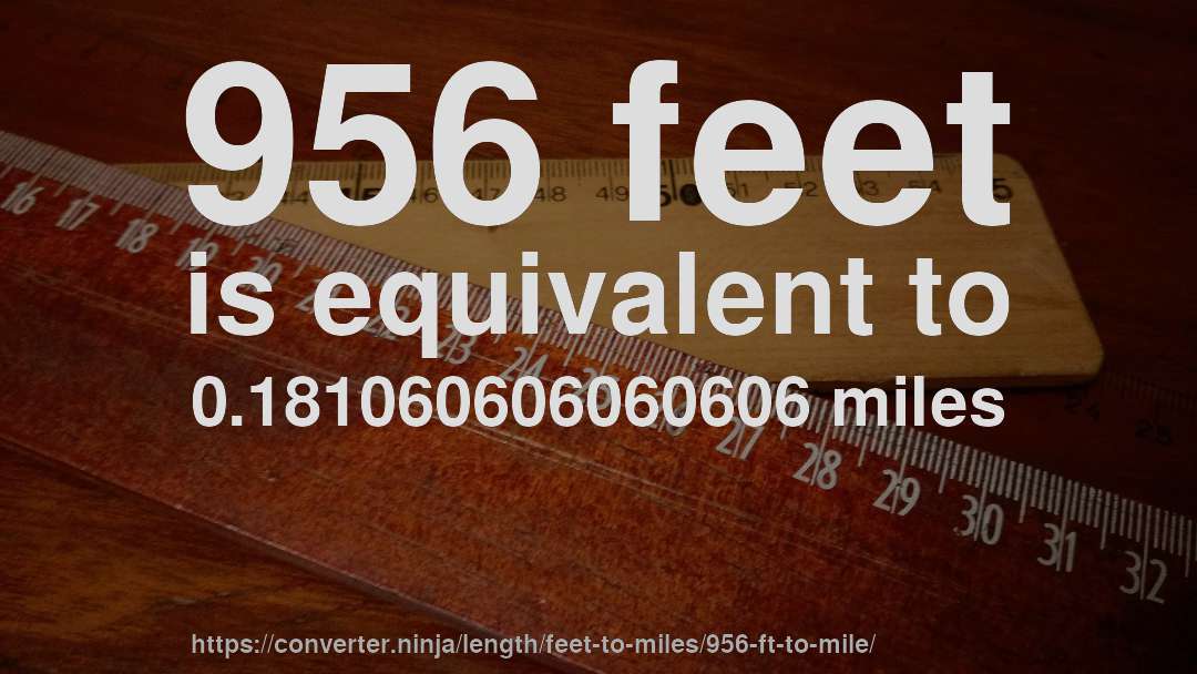 956 feet is equivalent to 0.181060606060606 miles