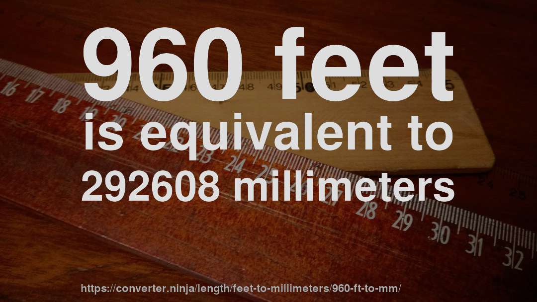 960 feet is equivalent to 292608 millimeters