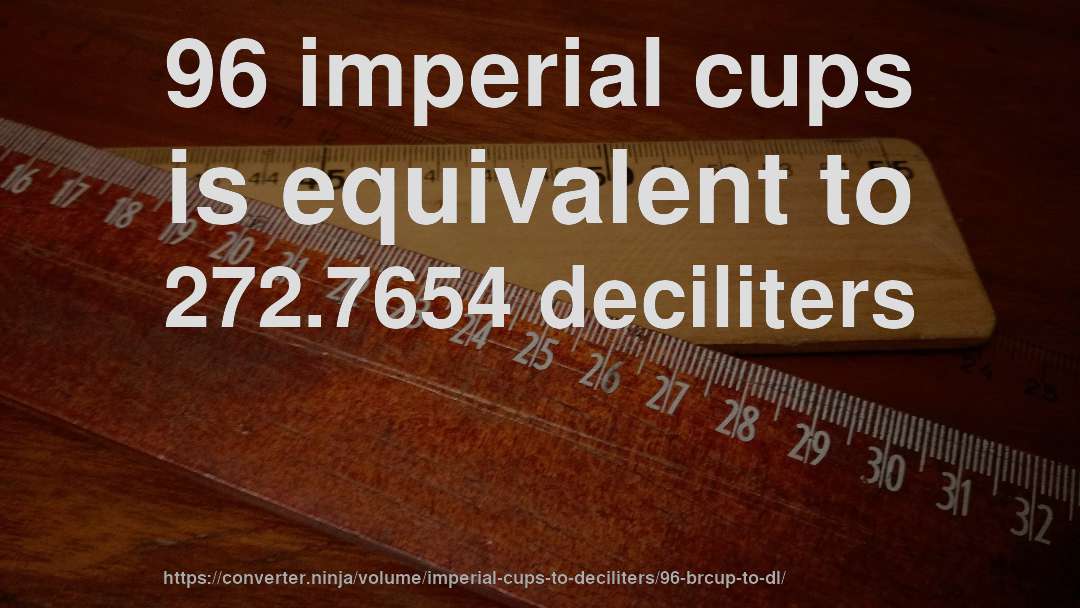 96 imperial cups is equivalent to 272.7654 deciliters