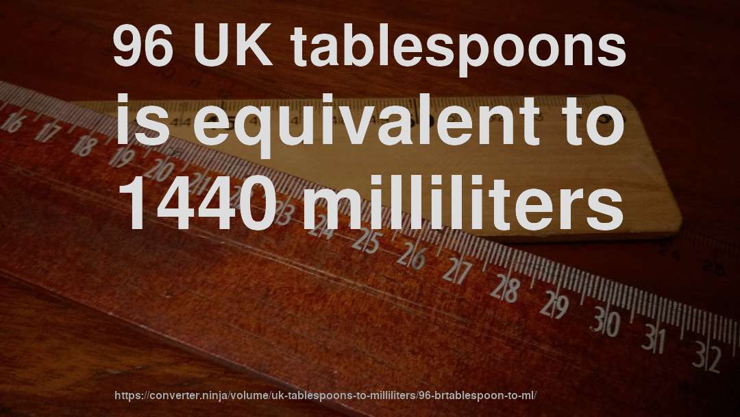 96 UK tablespoons is equivalent to 1440 milliliters