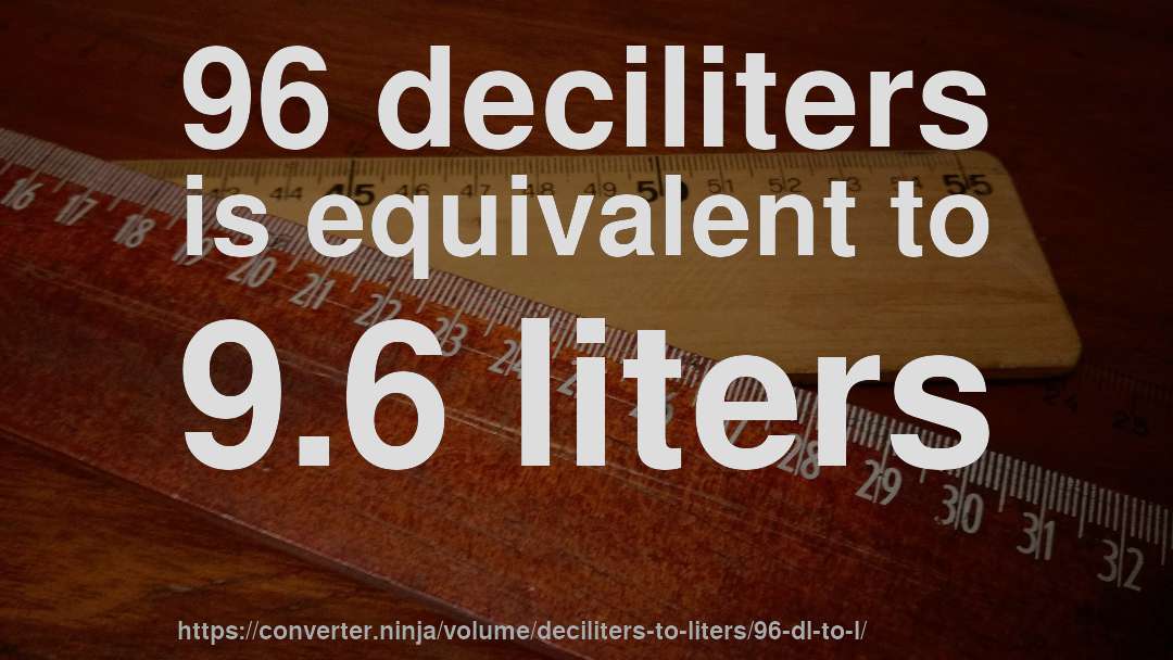 96 deciliters is equivalent to 9.6 liters