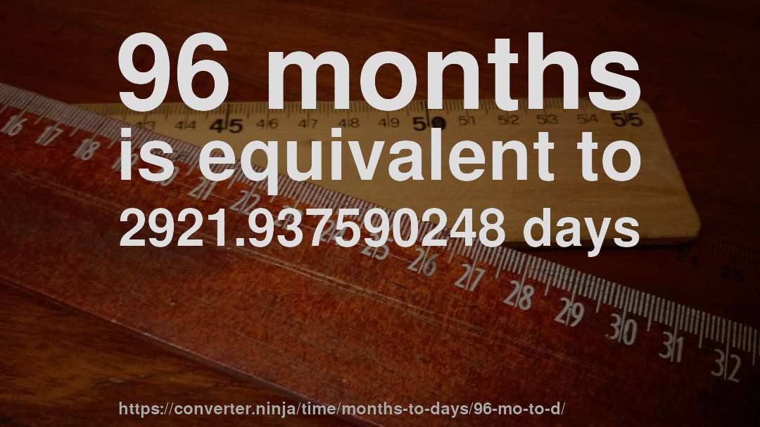 96 months is equivalent to 2921.937590248 days