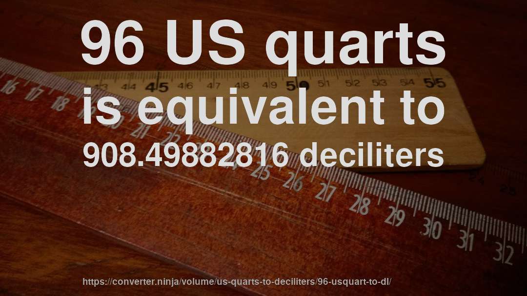 96 US quarts is equivalent to 908.49882816 deciliters